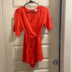 Red scalloped collar romper